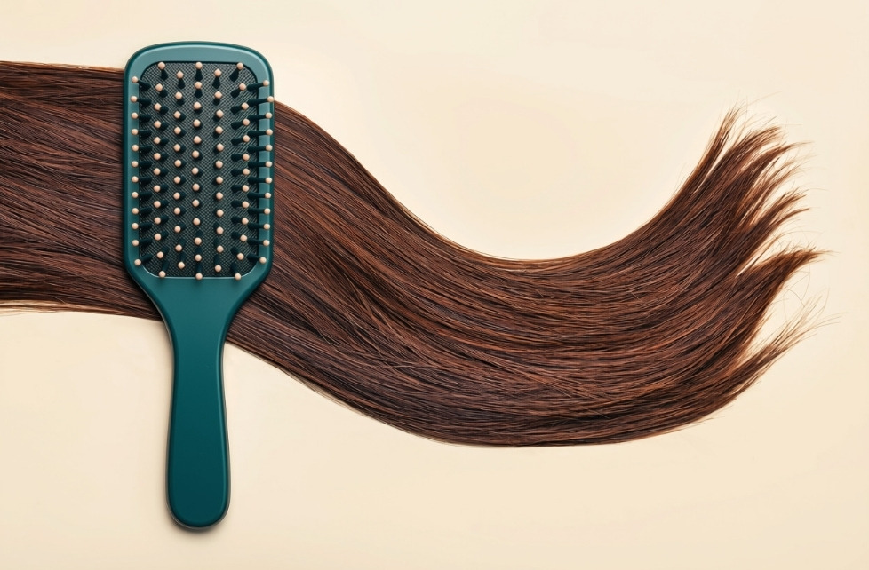 Hairbrush on a strand of long hair